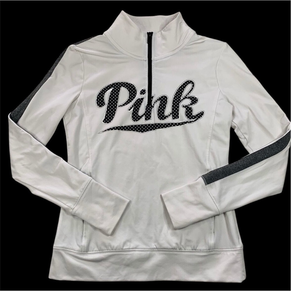 Y2K Pink Victoria's Secret Ultimate White 1/4 Zip Track Jacket Stretch Pullover